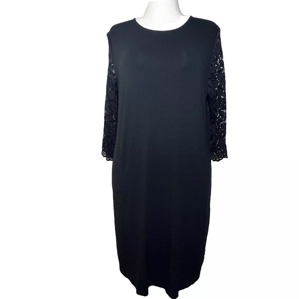 J. Jill Wearever Co Shift Dress Women Black Lace Midi Witchy Fairy Goth Career L